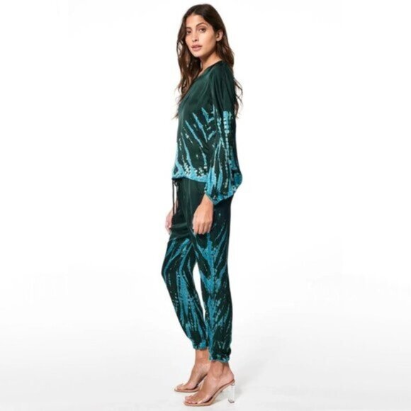 NWT YFB emerald green abstract print silky jogger trackpants XS - Picture 9 of 16